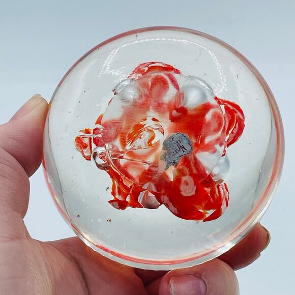 Paperweight Red Floral Starfish Shape Round Glass Paper Weight - Picture 5 of 7